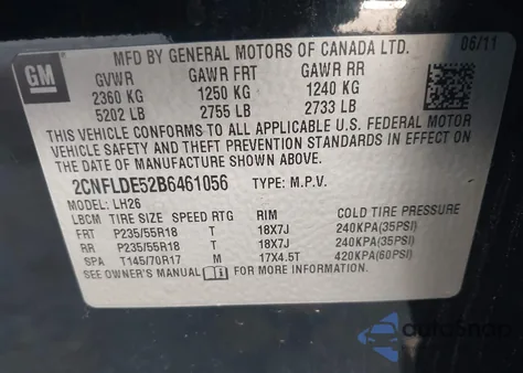 2011 Chevrolet Equinox 1Lt from USA, damaged, VIN 2CNFLDE52B6461056